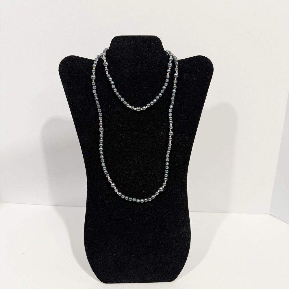 Vintage Silver Tone Beaded Statement Necklace Long Strand - Picture 3 of 15